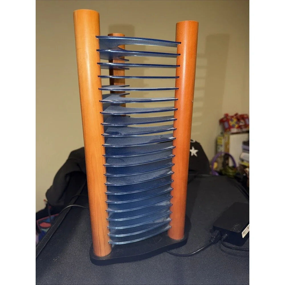 Vintage Atlantic 20 CD Tower Rack Organizer Wood Black Blue